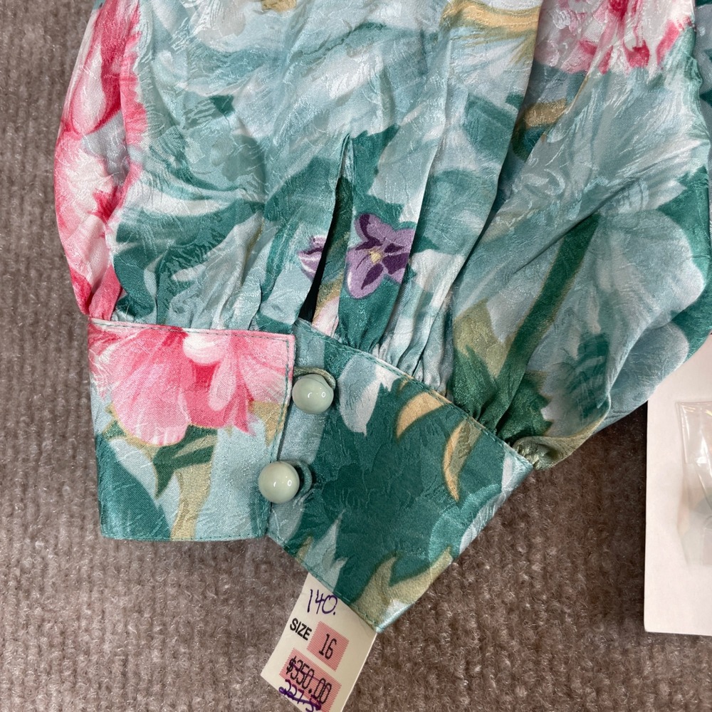 Anne Crimmins Umi Collections Sweater Floral Puff‎ Sleeve Knit Aqua Pink Sz L - Picture 12 of 15
